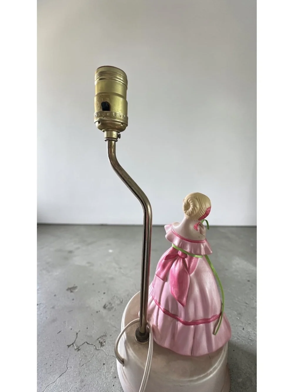 Vintage Ceramic Girl Figurine Table Lamp Pink Dress Nursery Cottage Decor